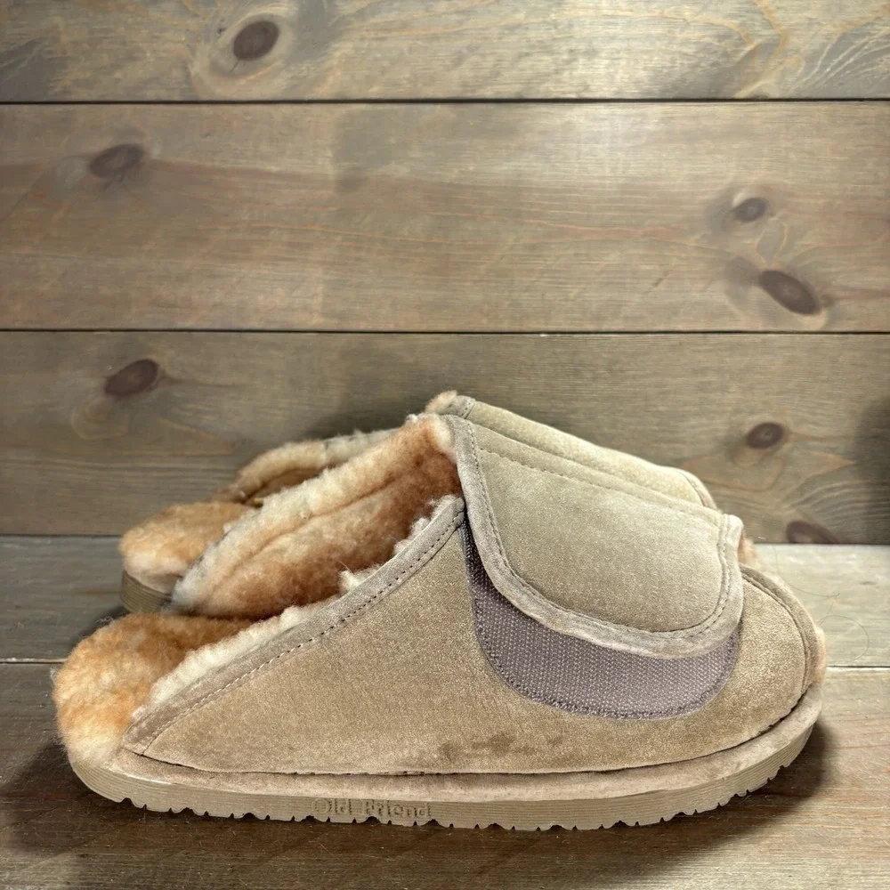 old friend mens size 10 shoes brown suede shearling lined comfort slippers